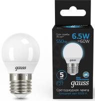 Лампа светодиодная Gauss 105102307 6.5Вт цок.:E27 шар 220B 6500K св.свеч.бел.хол. (упак.:10шт)