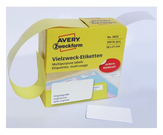 Этикетки Avery Zweckform 3832 38x21мм 350шт на листе/70г/м2/белый самоклей. универсальная (упак.:1рул)