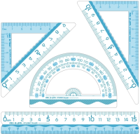 Набор линеек Deli VC138 Pupal пластик голубой прозрачный компл.:лин.15см./треуг.2шт./трансп. (упак.: