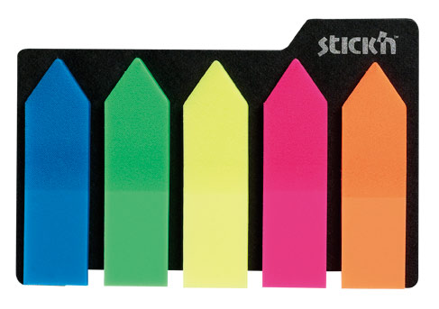 Закладки самокл. индексы пластиковые Stick`n 21143 12x42мм 5цв.в упак. 25лист стрелки европодвес