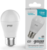 Лампа светодиодная Gauss Basic 13Вт цок.:E27 шар св.свеч.бел.нейт. (10502232)