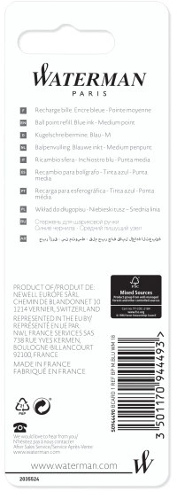 Стержень шариковый Waterman Standard Maxima (CWS0944490) M 1мм синие чернила блистер