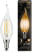 Лампа светодиодная Gauss Filament 7Вт цок.:E14 свеча 220B св.свеч.бел.теп. CF35 (упак.:10шт) (104801107)
