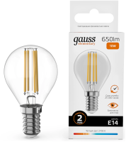 Лампа филам. Gauss Filament 10Вт цок.:E14 шар 220B св.свеч.бел.теп. (упак.:10шт) (52110)
