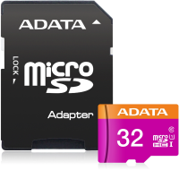 Флеш карта microSDHC 32Gb Class10 A-Data AUSDH32GUICL10-RA1 + adapter