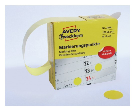 Этикетки Avery Zweckform 3856 250шт на листе диаметр 19мм/70г/м2/желтый самоклей. универсальная (упак.:1рул)