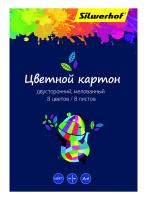 Картон цветной Silwerhof 918108-14 ассорти двустор.мелов. 8л. 8цв. A4 Цветландия 230г/м2 1диз. папка (упак.:35шт)