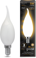 Лампа филам. Gauss Filament 5Вт цок.:E14 (упак.:10шт) свеча 220B св.свеч.бел.теп. (104201105)