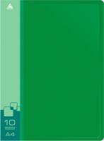 Папка с 10 прозр.вклад. Бюрократ -BPV10GRN A4 пластик 0.6мм торц.карм с бум. встав зеленый