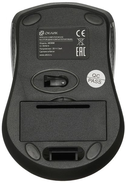 Мышь Оклик 485MW черный оптическая (1600dpi) беспроводная USB для ноутбука (3but)
