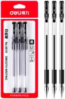 Набор ручек гелев. Deli 6619-BK прозрачный/черный черн. черн. блистер (3шт) линия 0.5мм резин. манжета
