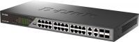 Коммутатор D-Link DSS-200G-28MP/A1A (L2) 24x1Гбит/с 4xКомбо(1000BASE-T/SFP) 24PoE 24PoE+ 370W настраиваемый