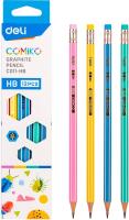 Карандаш ч/г Deli EC011-HB Comiko HB шестигран. липа кор.европод. (12шт) ластик