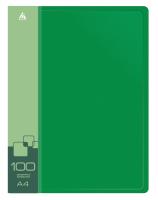 Папка с 100 прозр.вклад. Бюрократ -BPVN100GRN A4 пластик 0.8мм торц.карм с бум. встав зеленый