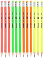 Карандаш ч/г Deli EU51600 Neon HB трехгран. тополь карт.кор. (12шт) ластик