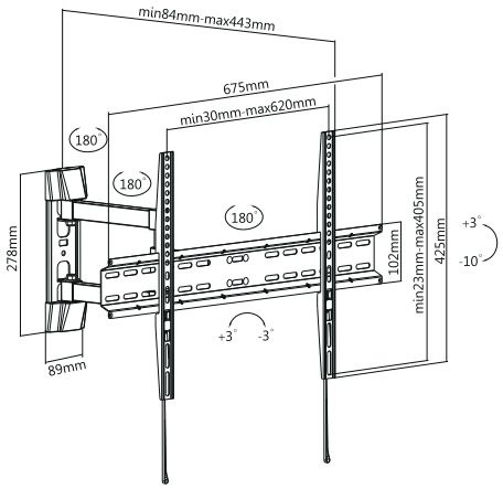 Кронштейн для телевизора Ultramounts UM879 черный 37"-70" макс.35кг настенный поворотно-выдвижной и наклонный