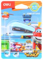 Степлер настольный Deli E0249 Super Wings 24/6 26/6 (12листов) ассорти 40скоб металл/пластик блистер