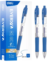 Ручка шариков. автоматическая Deli Every EQ60-BL прозрачный/синий d=0.7мм син. черн. кругл. резин. манжета