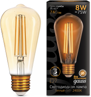 Лампа филам. Gauss Filament ST64 8Вт цок.:E27 (упак.:10шт) эдисон 220B св.свеч.бел.теп. (157802008)