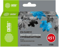 Картридж струйный Cactus CS-CLI451C голубой (10.2мл) для Canon MG6340/5440/IP7240
