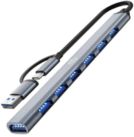 Разветвитель USB-C+ USB-A Digma DHUB-7USB-AC-3.0 7порт. черный