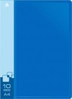 Папка с 10 прозр.вклад. Бюрократ -BPV10BLUE A4 пластик 0.6мм торц.карм с бум. встав синий
