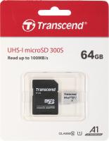 Флеш карта microSDXC 64Gb Class10 Transcend TS64GUSD300S-A + adapter