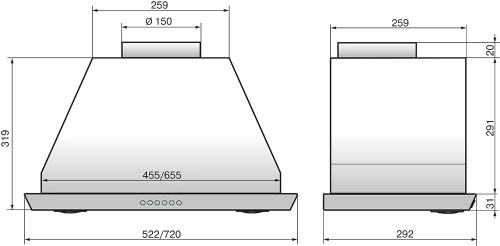 Вытяжка встраиваемая Elikor Врезной блок 52Н-1000-Э4Д нержавеющая сталь управление: кнопочное (1 мотор)