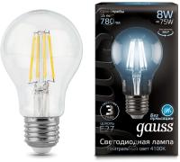 Лампа светодиодная Gauss Filament A60 8Вт цок.:E27 груша 220B 4100K св.свеч.бел.нейт. (упак.:1шт) (102802208)