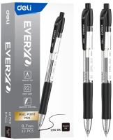 Ручка шариков. автоматическая Deli Every EQ60-BK прозрачный/черный d=0.7мм черн. черн. кругл. резин. манжета