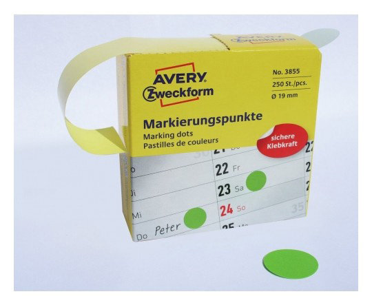 Этикетки Avery Zweckform 3855 250шт на листе диаметр 19мм/70г/м2/зеленый самоклей. универсальная (упак.:1рул)