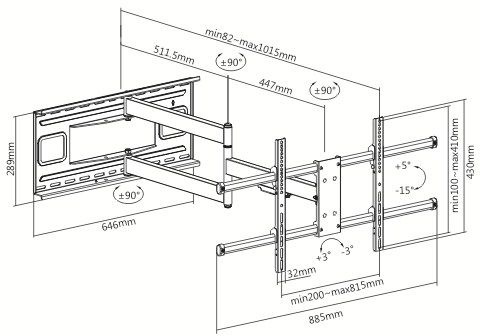 Кронштейн для телевизора Ultramounts UM915 черный 37"-75" макс.50кг настенный поворот и наклон