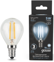 Лампа филам. Gauss Filament 5Вт цок.:E14 свеча 220B св.свеч.бел.нейт. (упак.:10шт) (105801205)