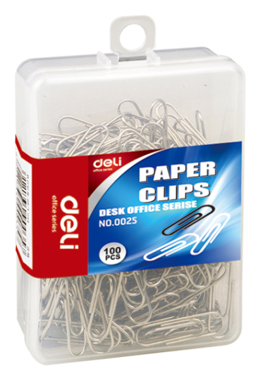 Скрепки Deli E0025 металл 29мм (упак.:100шт) пластиковая коробка
