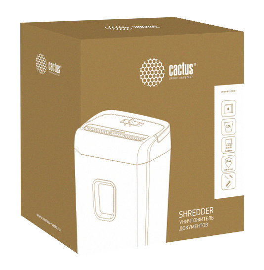 Шредер Cactus CS-SH-8-13-5X18 (секр.P-4) фрагменты 8лист. 13лтр. скрепки скобы пл.карты