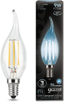 Лампа светодиодная Gauss Filament 9Вт цок.:E14 (упак.:10шт) свеча 220B св.свеч.бел.нейт. CF35 (10480