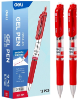 Ручка гелев. автоматическая Deli EQ10440 прозрачный d=0.5мм красн. черн. резин. манжета