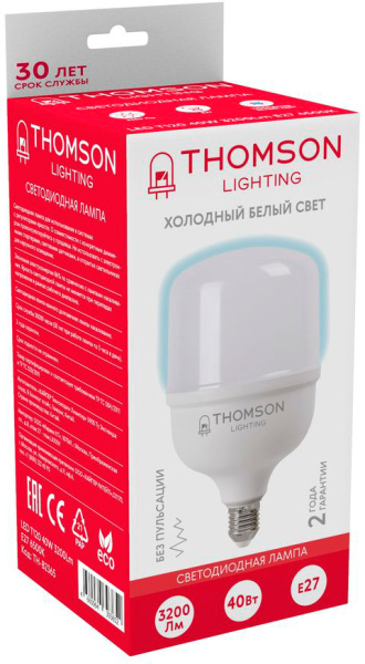 Лампа светодиодная Thomson TH-B2365 40Вт цок.:E27 цилин. 220B 6500K св.свеч.бел.хол. T120 (упак.:1шт)