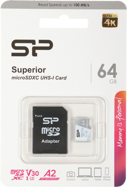 Флеш карта microSDXC 64GB Silicon Power SP064GBSTXDA2V20SP Superior + adapter