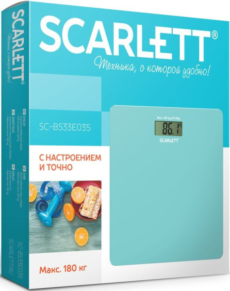 Весы напольные электронные Scarlett SC-BS33E035 макс.180кг голубой