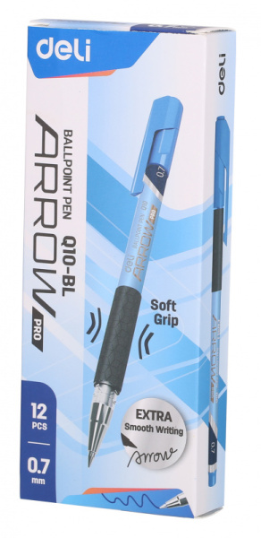 Ручка шариков. Deli Arrow EQ10-BL синий мет./синий d=0.7мм син. черн. резин. манжета