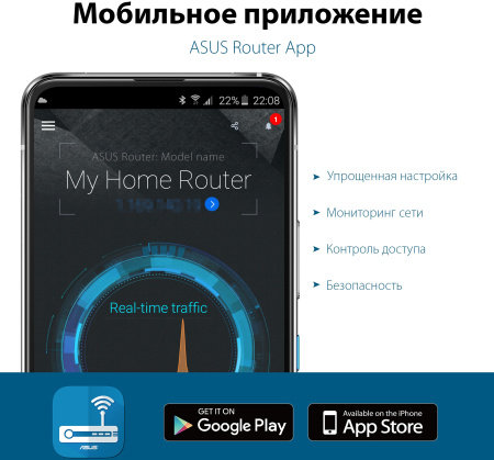 Роутер беспроводной Asus TUF-AX3000 AX3000 10/100/1000BASE-TX/4G ready черный