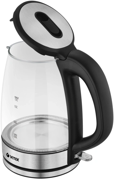 Чайник электрический Vitek VT-1180 1.7л. 2200Вт серебристый/черный корпус: стекло/пластик