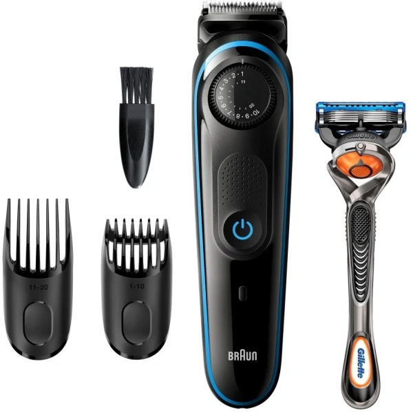 Триммер Braun BT3240 черный/голубой 6Вт (насадок в компл:2шт)
