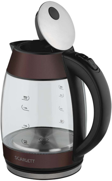 Чайник электрический Scarlett SC-EK27G100 1.7л. 2200Вт коричневый/черный корпус: стекло