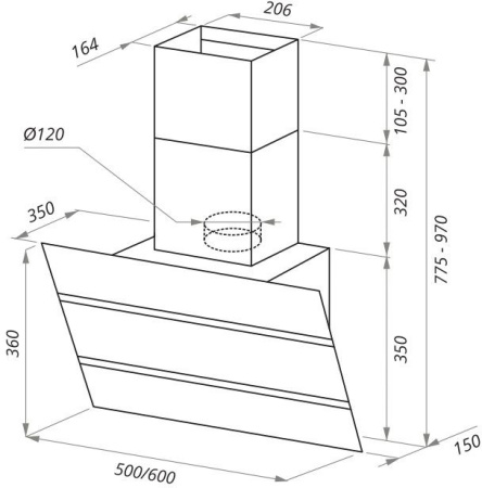 Вытяжка каминная Maunfeld Bridge 60 нержавеющая сталь/черный управление: кнопочное (1 мотор)