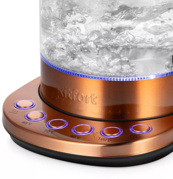 Чайник Kitfort КТ-6657 1.5л. 2200Вт бронзовый/черный (стекло/металл/пластик)