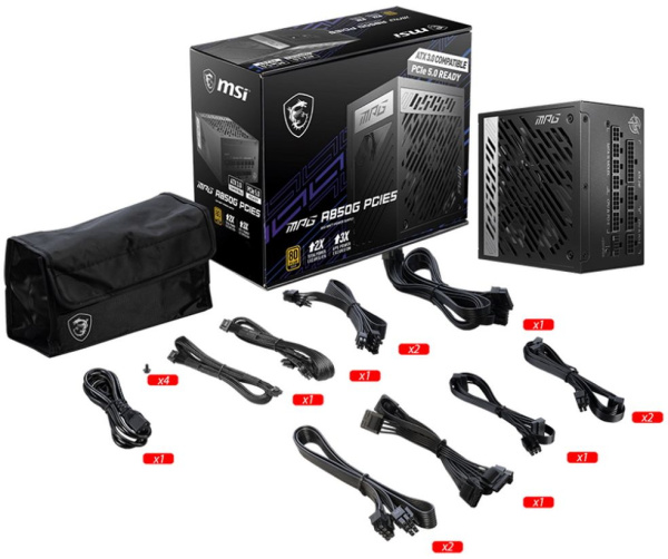 Блок питания MSI ATX 850W MPG A850G 80+ gold 24pin APFC 135mm fan 8xSATA Cab Manag RTL