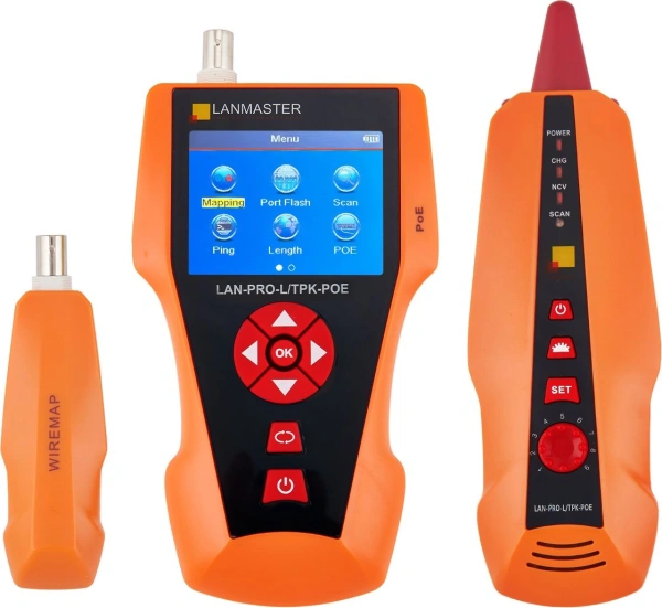 Тестер кабельный Lanmaster LAN-PRO-L/TPK-POE (упак:1шт) оранжевый