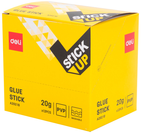 Клей-карандаш Deli EA20210 20гр корп.желтый ПВП дисплей картонный усиленный Stick UP